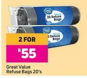 Game Great Value Refuse Bags-For 2 x 20's Pack offer