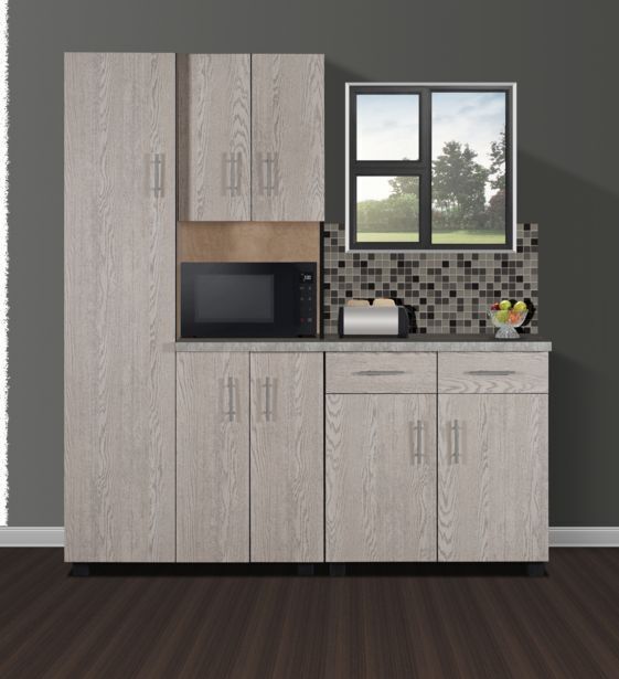 Oakland 2 piece kitchen unit, wallnut and black oak foil offer at Russells