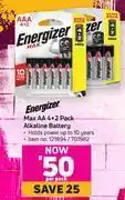Energizer max aa 4 + 2 pack alkaline battery-per pack