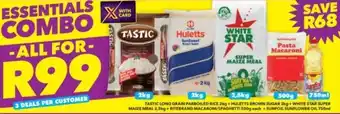 Shoprite Tastic Long Grain Parboiled Rice 2kg + Huletts Brown Sugar 2kg + White Star Super Maize Meal 2,5kg + Ritebrand Macaroni / Spa offer