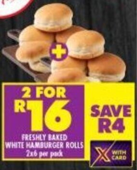 Shoprite Freshly Baked White Hamburger Rolls 2 x 6 per pack offer