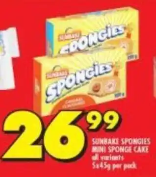 Shoprite Sunbake Spongies Mini Sponge Cake all variants 5 x 45g per pack offer