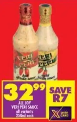 Shoprite All Joy Veri Peri Sauce all variants 250ml offer