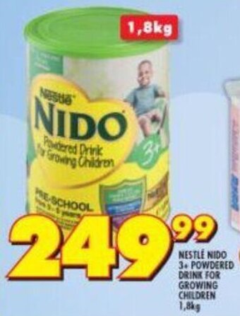 Shoprite Nestlé Nido 3+ Powdered Drink for Growing Children 1,8kg offer