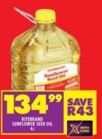 Shoprite Ritebrand Sunflower Seed Oil 4L offer