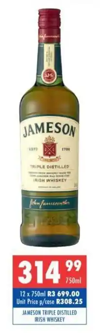 Jameson Triple Distilled Irish Whiskey 750ml
