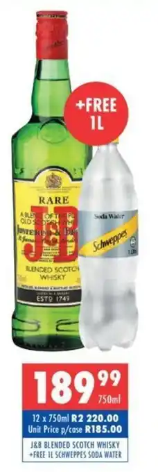 Ultra Liquors J&B Blended Scotch Whisky 750ml + FREE Schweppes Soda Water offer