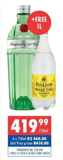Ultra Liquors Tanqueray No. Ten Gin 750ml + Free 1L Fitch & Leedes Tonic Water offer