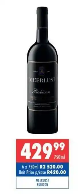 Ultra Liquors Meerlust Rubicon 750ml offer