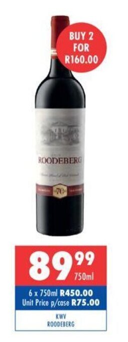 Ultra Liquors KWV Roodeberg 750ml offer