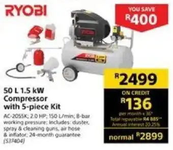 Builders Warehouse Ryobi 50L Compressor with 5-pece Accessory Kit offer