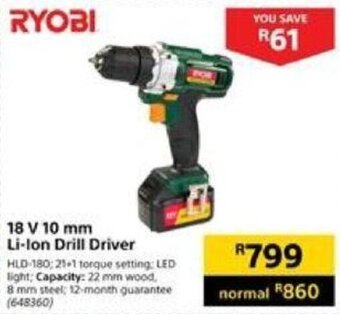 Builders Warehouse Ryobi 18V 10mm Li-Ion Drill Driver offer