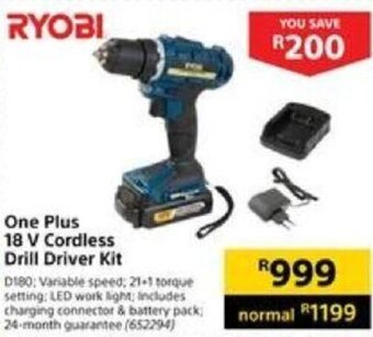 Builders Warehouse Ryobi One Plus 18V Cordless Drill Driver Kit offer