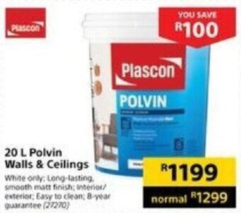 Builders Warehouse Plascon 20L Polvin Walls & Ceilings offer
