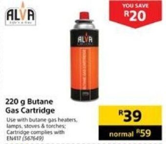 Builders Warehouse Alva 220g Butane Gas Cartridge offer