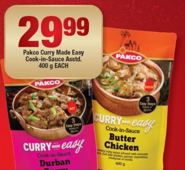 Pakco Curry Made Easy CookinSauce asst 400g offer at OK Foods