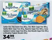 Food Lover's Market Gullon choc chip gluten free 200g, choc wafer sugar free 180g, vanilla wafer sugar free 210g-each offer