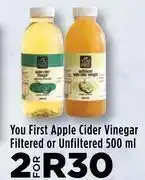 Food Lover's Market You first apple cider vinegar filtered or unfiltered-for 2 x 500ml offer