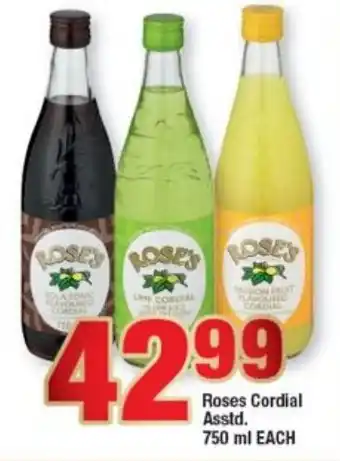 OK Foods Roses Cordial asstd 750ml offer