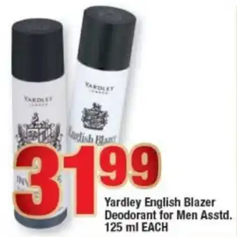 OK Foods Yardley English Blazer Deodorant for Men asstd 125ml offer