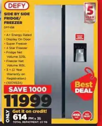 HiFi Corp DEFY - Side by Side Fridge / Freezer - 10174534 offer