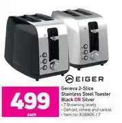 Game Eiger geneva 2 slice stainless steel toaster black or silver-each offer