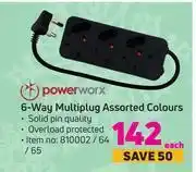 Game Powerworx 6 way multiplug (assorted colours)-each offer