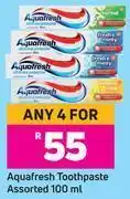 Game Aquafresh toothpaste assorted 100 ml- for any 4 offer