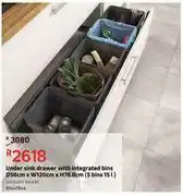 Delinia Under Sink Drawer With Integrated Bins D56cm x W120cm x H76.8cm (5 Bins 15L)
