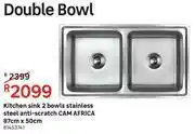 Leroy Merlin Cam Africa Anti Scratch Stainless Steel Kitchen Sink 2 (Double) Bowls 87cm x 50cm offer