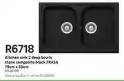 Leroy Merlin Frasa Composite Black Stone Kitchen Sink 2 Deep (Double) Bowls 79cm x 50cm offer