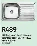 Leroy Merlin Cam Africa Stainless Steel Kitchen Sink 1 Bowl 1 Drainer 75cm x 40cm offer
