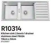 Leroy Merlin Frasa Stainless Steel Kitchen Sink 2 Bowls 1 Drainer 116cm x 50cm offer