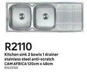 Leroy Merlin Cam Africa Anti Scratch Stainless Steel Kitchen Sink 2 Bowls 1 Drainer 120cm x 48cm offer