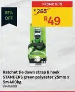 Leroy Merlin Standers ratchet tie down strap & hook green polyester 25mm x 5m 400kg 81416609 offer