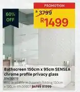 Leroy Merlin Sensea bathscreen chrome profile privacy glass 81456619-150cm x 95cm offer
