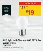 Leroy Merlin Led light bulb filament g45 e27 4.5w warm white offer