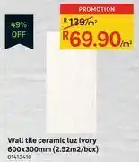 Leroy Merlin Wall tile ceramic luz ivory 600 x 300mm (2.52 sqm/box) 81413410-per sqm offer