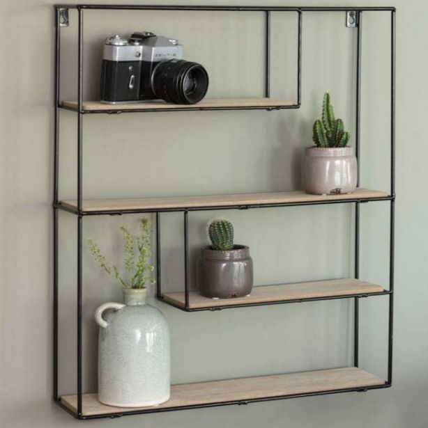 Modern steel and wood geometric shelves offer at OneDayOnly
