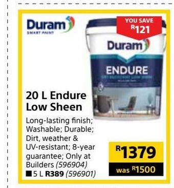 Builders Warehouse 20 l endure low sheen offer