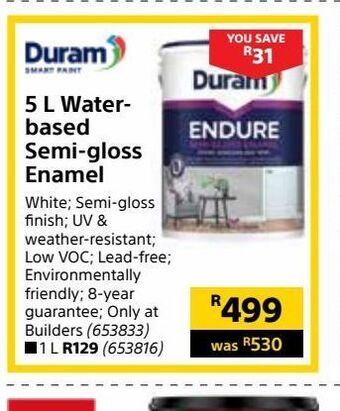 Builders Warehouse 5 l water- based  semi-gloss enamel offer