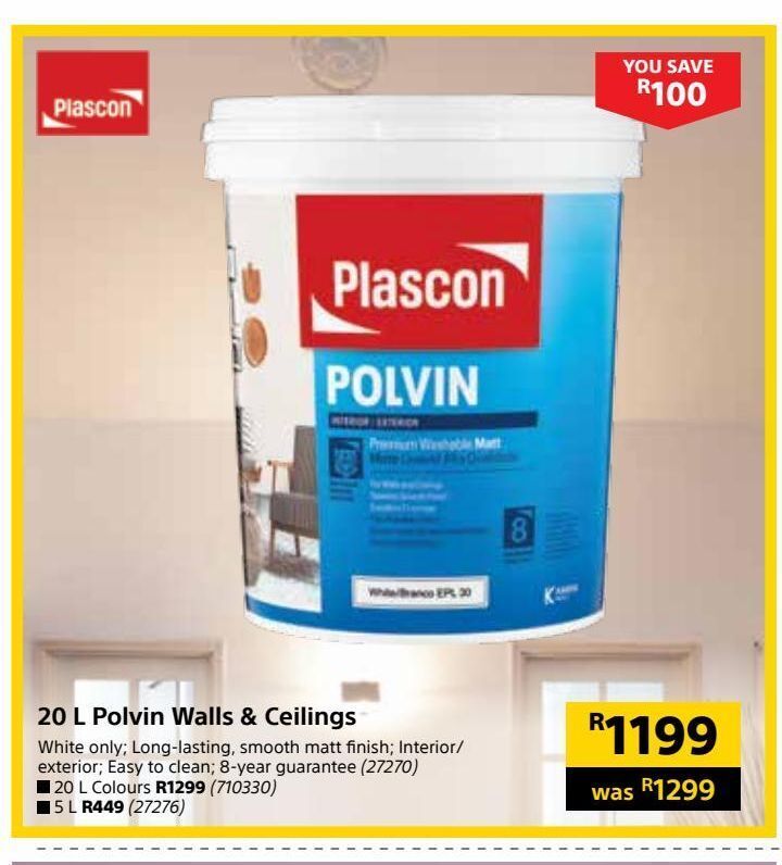 20 l polvin walls & ceilings offer at Builders Warehouse