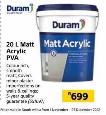 Builders Warehouse 20 l matt acrylic pva offer