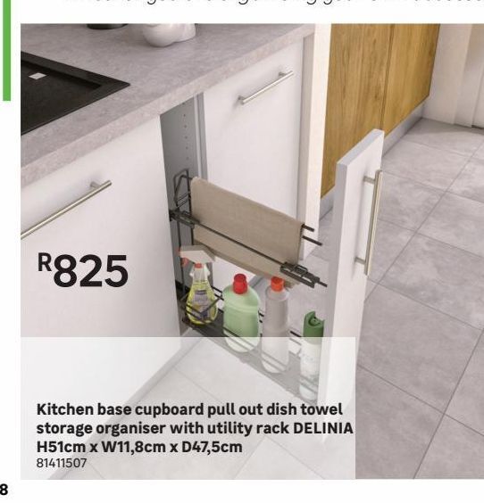 Kitchen base cupboard pull out dish towel storage organiser with