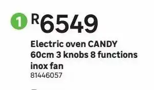 Electric oven candy 60cm 3 knobs 8 functions inox fan