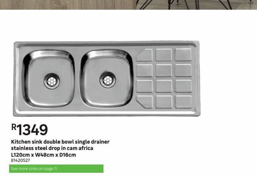 Kitchen sink double bowl single drainer stainless steel drop in cam