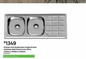 Leroy Merlin Kitchen sink double bowl single drainer stainless steel drop in cam africa l120cm x w48cm x d16cm offer