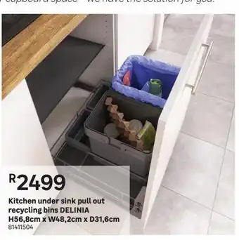 Leroy Merlin Kitchen under sink pull out recycling bins delinia h56.8cm x w48.2cm x d31.6cm offer