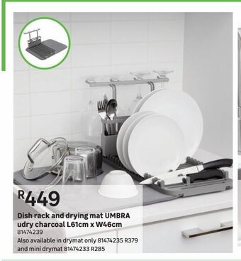 Leroy Merlin Dish rack and drying mat umbra udry charcoal l61cm x w46cm offer