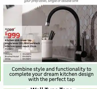 Kitchen sink mixer tap single lever delinia loa black h36.1cm spout reach 25cm